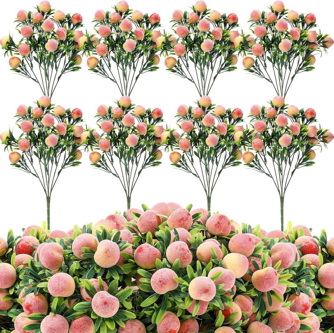 10 Pcs Fake Peach Branches 12.6 Inch Realistic Artificial Peach Fruits Bouquet with Leaves Fruit Decorations for Vase Home Decorations Baby Shower Party