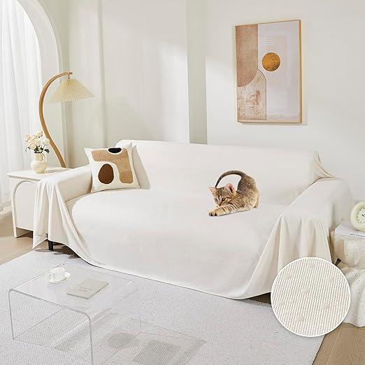MEETSKY Couch Covers for 3 Cushion Couch Sofa Washable Cat Scratch Proof Sectional Couch Covers L Shape Sofa Cover Slipcovers Couch Furniture Protector for Pets Dogs Kids, 91" x 118", Creamy White
