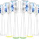8 Pack Toothbrush Replacement Heads for Waterpik Sensonic Complete Care CC-04CD010-1, and for Waterpik Sensonic Electric Toothbrush STW-03W020/STW-03W027, with Cover for White STWB-3WW-B
