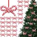 Hungdao 24 Pcs Bow Candy Cane Christmas Ornaments Red and White Christmas Tree Decoration Stripe Candy Cane Hanging Ornament Polymer Clay Peppermint Pendant for Xmas Tree Home Party Holiday Decor