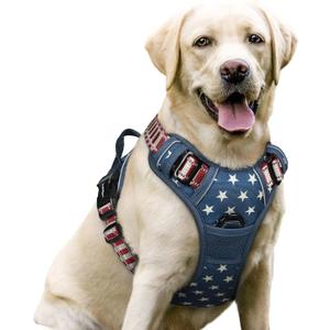 rabbitgoo Dog Harness No Pull with 2 Leash Clips, Adjustable Soft Padded, Reflective Oxford No Choke Pet Vest with Easy Control Handle for Large Dogs, Blue Star, Large