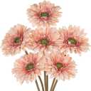 Briful Realistic Fake Flowers Bulk – 6pcs Gerbera Daisy Artificial Flowers Bouquet, Spring Summer Faux Flowers Indoor for Vase Filler, Wedding Centerpieces, Home & Outdoor Decor, Pink