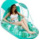 Jasonwell Pool Floats with Canopy - Inflatable Pool Float Adult Lounger Floaties Raft Floating Chair for Swimming Pool Lake Water Lounge Float with Cup Holders Beach Pool Party Toys for Adults (X-Large, green)