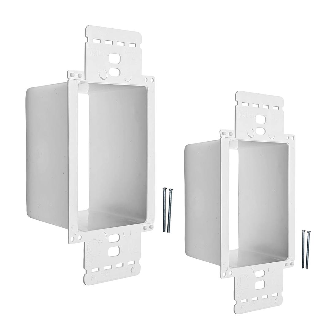 BestMounts - 2 Pack Electrical Power Outlet Box Extender Kit  Single Gang Box Extender - Single Receptacle Heavy Duty Plastic (White)
