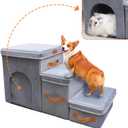 24" H Dog Stairs for High Beds Up to 32" H - Pet Steps for Small Medium or Large Dogs, Foldable Cat Stairs with Storage & Condo, 3-Step Pet Stairs for Couch & Window Sill, Hold Up to 150Lbs