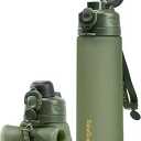 TakeToday Collapsible Water Bottles 20oz, Leak Proof, BPA-Free, Foldable Silicone Travel Water Bottle with Straw Strap for Cycling, Hiking, Outdoors, Green