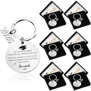Huquary 6 Pack 2026 Graduation Keychain Gift Class of 2026 Bible Verse Key Chain with Box Religious Keychain for College Senior Night