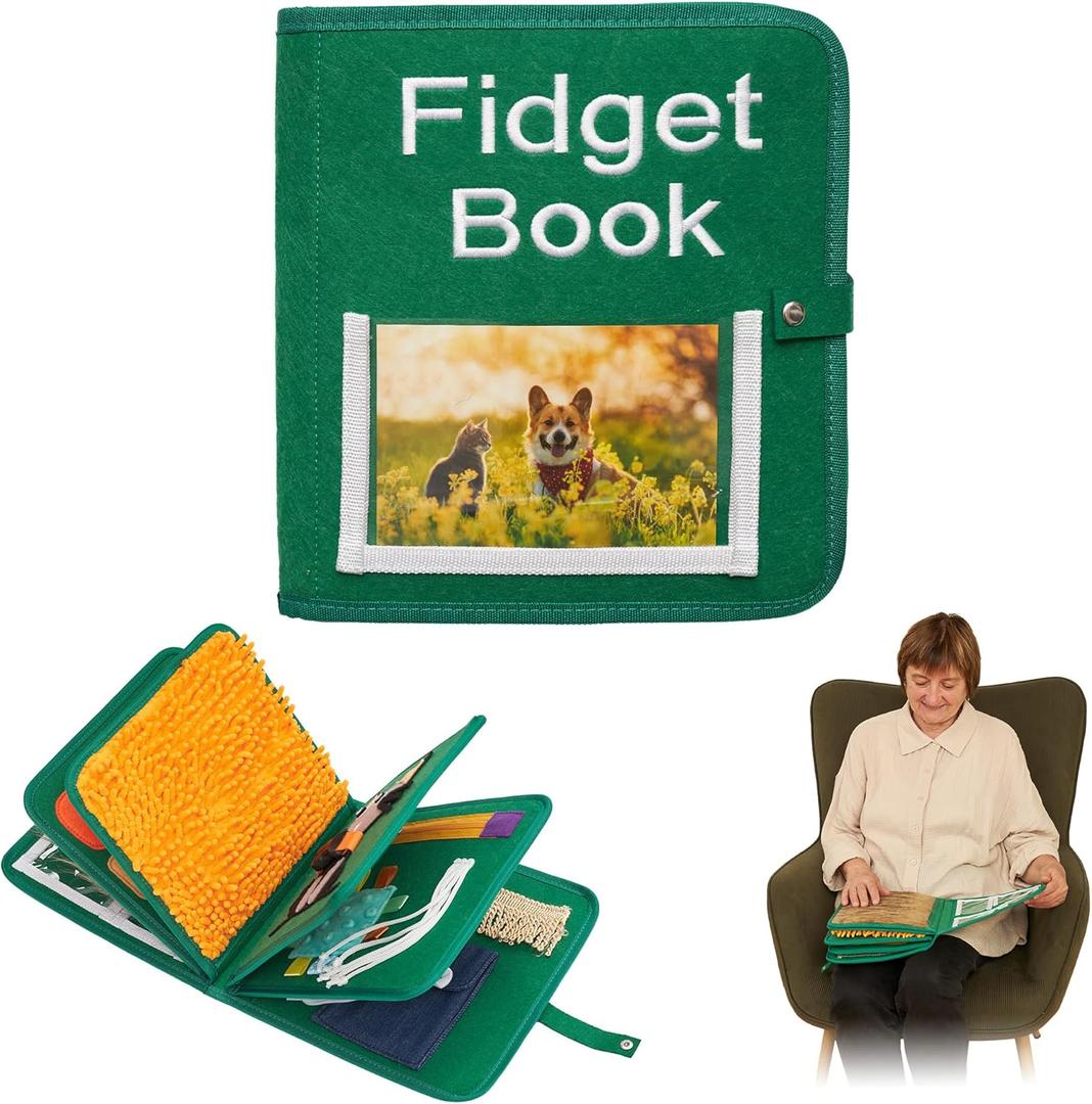 Fidget Book for Elderly | Fidget Blanket for Dementia | Dementia Products for Elderly | Gift, Activities and Fidget Toys for Seniors with Alzheimers or Dementia | Fidget Book v2 (Green)