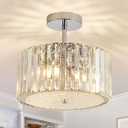 Modern Crystal Chandelier, 12" Small Semi Flush Mount Ceiling Light Fixture 3-Light, Chrome Chandelier with Crystals & Wavy Acrylic Base Hallway Lighting Fixtures for Bedroom Entryway Kitchen Closet,11.8-Inch Chrome