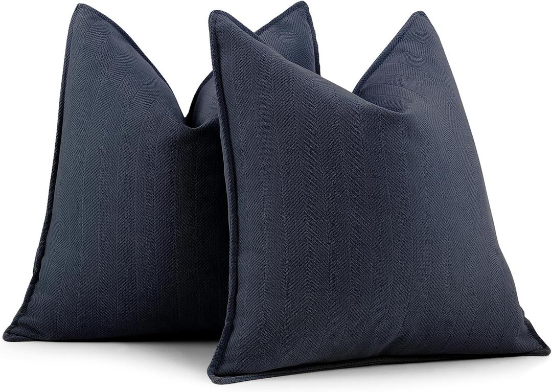 ZWJD Navy Pillow Covers 16x16 Set of 2 Chenille Throw Pillow Covers with Elegant Design Soft and Luxurious Decorative Throw Pillows for Couch, Bed, and Home Decor