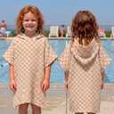 Frienda Muslin Hooded Beach Towel for Kids 3-6 Years Soft Muslin Bath Poncho for Baby Absorbent Fast Drying Blankets for Boys Girls Newborns Toddler Beach Pool Bath Essentials(Checkered, Brown, White)