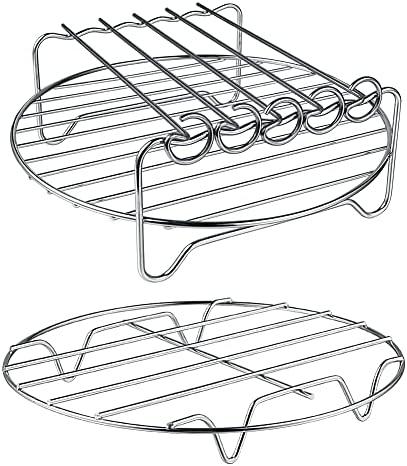 Air Fryer Rack XL Air Fryer Accessories Set of 2, Double Layer Rack with Skewer, Stackable Metal Holder