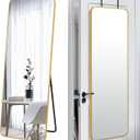 SCWF-GZ 57x20 Door Hanging Full Length Mirror, Floor Stand (Height 5.7ft just Body in1.3ft) Wall Mounted Metal Frame Rectangle Dressing Mirrors for Bedroom Room 57 inch Gold