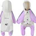 GIBZ Adjustable Dog Raincoat with Legs Hood, Reflective Puppy Rain Jacket Full Coverage, Small Medium Pet Coat, Purple, 2XL