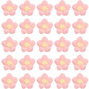 PATIKIL Crochet Flowers, 50 Pcs Applique Flowers for Craft Sewing Crochet Flowers Appliques Embellishments for DIY Hair Clothes Party Craft Decor, Dark Pink/Yellow