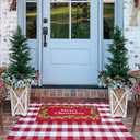Red and White Plaid Rug Christmas Outdoor Front Door Mat Cotton Hand-Woven Washable Rug for Layered Door Mats Carpet for Farmhouse, Porch, Entryway, Living Room(Red and White, 27.5"43.3")