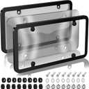 2 Pack License Plate Frame, Clear Plastic Front/Rear Covers, Universal Fit, Rust/Weather/Rattle-Proof, Car Accessories for Women & Men