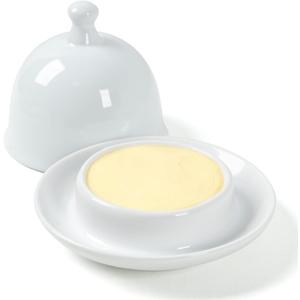 Ceramic Small Butter Dish with Lid, 17 OZ Mini Butter Container, 2-Way Freshness, Pure White