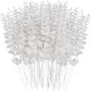 FEQO 72 Pcs White Eucalyptus Stems Artificial Leaves Faux Eucalyptus Stems Branches 15 inch for Wedding Bouquet Home Decor