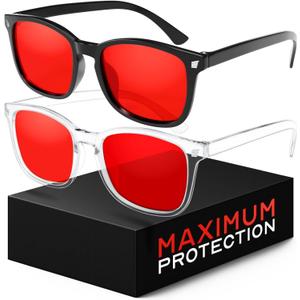 livho Gaming Glasses Blue Green Light Blocking for Computer Sleeping, Dual Coatings Red Lenses, for Women & Men (*B1 Light Black+clear)