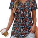 Women's Summer Tops Short Sleeve Shirts Henley Loose Fit Tunic Ladies Flowy Blouse Plus Size (C Royal Red)