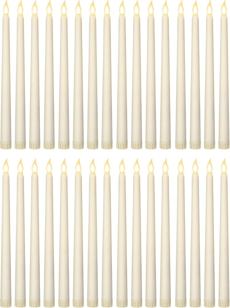 Treela 24 Pcs Flameless Taper Candles Battery Operated Bulk Fake Candles Light LED Candle Sticks Flickering Tapered for Wedding Anniversary Decoration (Basic,11 Inch, Ivory)