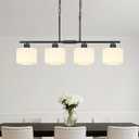 4-Light Kitchen Island Lighting, Modern Black Linear Dining Room Chandelier Light Fixtures with Milk Glass and Chain, Farmhouse Hanging Lights for Kitchen Island Dining Room, OS-YQ8153-4ISBKW
