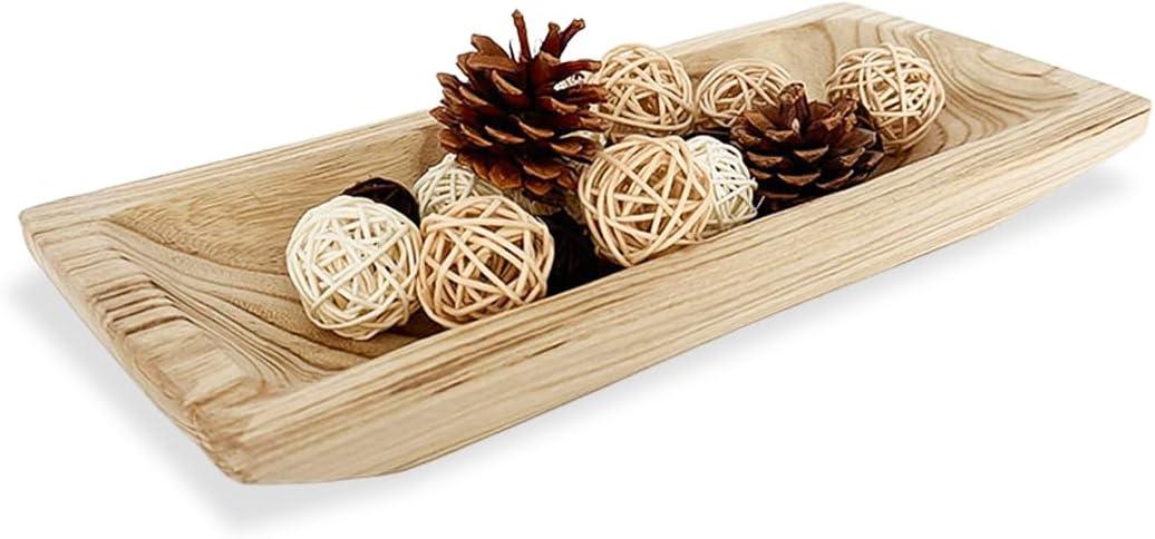 Wooden Decorative Dough Bowl For Home Decor, long Wooden Bowl for EntryWay Table,Coffee Table Decor for tv stand, Living Room,Kitchen Table Centerpieces(White)