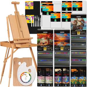 VISWIN Professional All-in-One Art Painting Kit with Beech Wood French Easel, 96 Acrylic, Watercolor & Oil Paint Set, Canvases, Painting Set with Supplies for Adults, Artists, Beginners