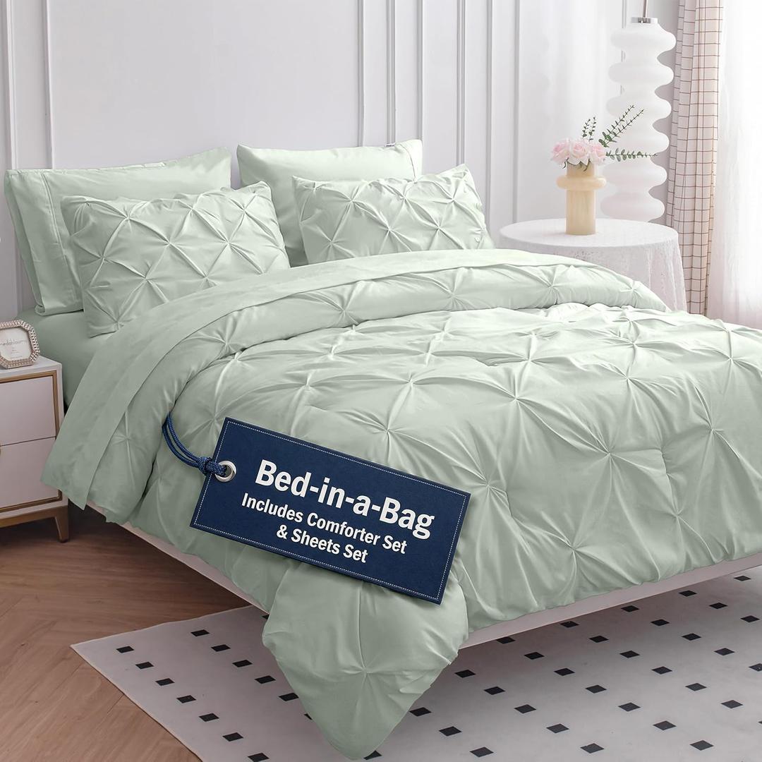 LANE LINEN Twin XL Comforter Set  5 Piece Pintuck Bed in a Bag  Ultra Smooth Microfiber All-Season Bedding  Includes Comforter, Flat Sheet, Fitted Sheet, Pillowcase & Sham  Cozy Bed Set  Mineral | Smooth microfiber, Soft cozy bedding, All season warmth, Easy care fabric, Light practical