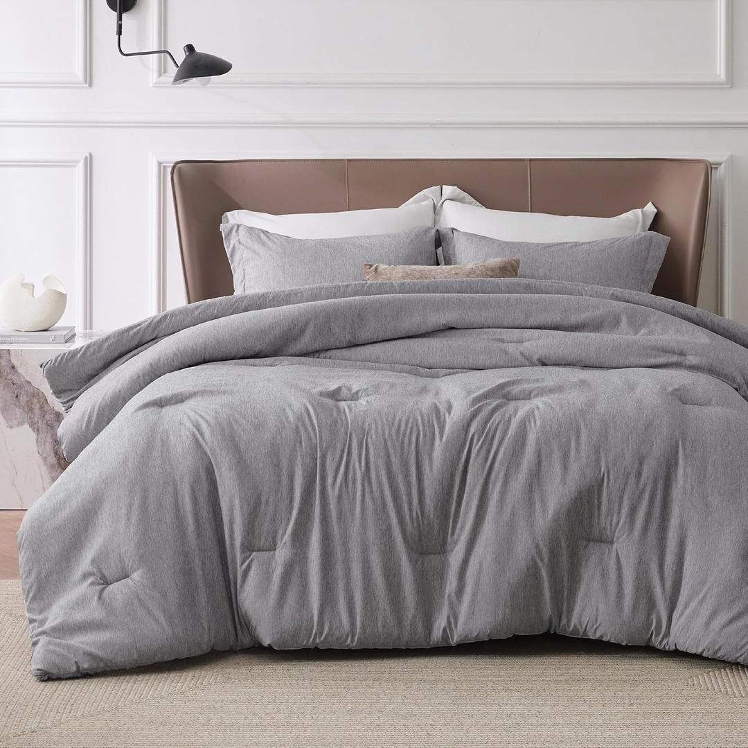 Bedsure Dark Grey Queen Comforter Set - Soft Bedding for All Seasons, Cationic Dyed Bed Set, 3 Pieces, 1 Queen Size Comforter (90"x90") and 2 Pillow Shams (20"x26"+2")