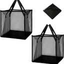 Munyee Hua Mesh Waterproof handheld Collapsible Large laundry hamper Bag, Clothes sorting and storage Foldable and Handle Basket-Good helper for sorting, tidy space (2, Black- Single Layer)