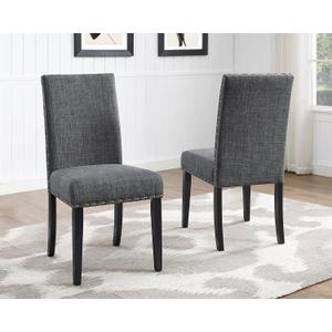 Roundhill Furniture Biony Gray Fabric Dining Chairs with Nailhead Trim, Pack of 2 (Grey)