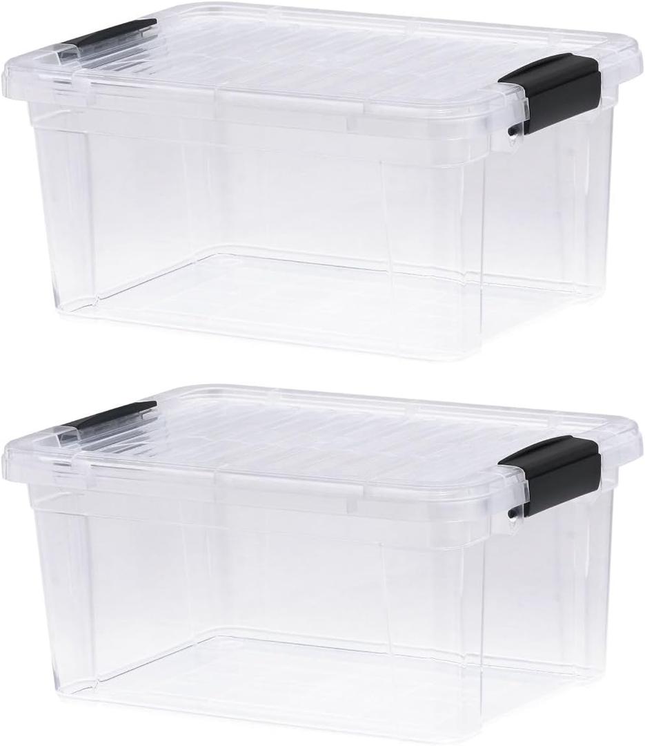 Superio Storage Bins with Lids- 2 Pack, 6.6 Qt Clear Boxes for Organizing, Stackable Plastic Containers- BPA Free, Non-Toxic, Odor Free, Organizer for Home, Office, Dorm