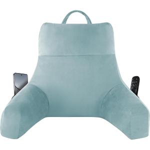 IPYNBAP Reading Pillow with Arms For Adult, Back Pillow for Bed Sitting Up, Shredded Memory Foam Backrest Pillow with Pockets & Removable Washable Cover, Lounging, Watching TV, Reading(20in Lake Blue)