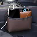 JEYODA Car Seat Side Storage Pocket, Small Organizer,PU Leather Multifunctional Console Side Organizer Bag for Phone, keys, sunglass,wallet,ect (Brown)