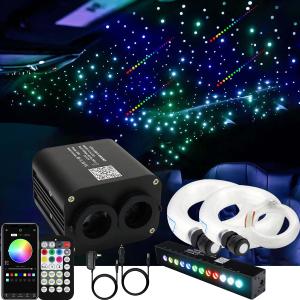 AZIMOM Dual Color 20w Twinkle Fiber Optic Starlight Headliner Kits 1200pcs 0.03in 13.1ft, RGB Meteor Shooting Star, Sound Activated Remote APP Control Home Car Ceiling Dcor
