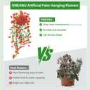 2 Packs Outdoor Artificial Hanging Flowers with 3D Magnetic Butterflies, UV Resistant Faux Silk Blooms for Spring Summer Porch Patio Balcony Decor, Red (With 8 PCS Simulated Butterflies)