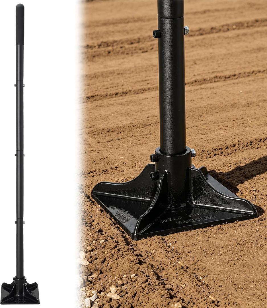 Heavy Duty Hand Tamper 8"x8" Steel Ground Tamper Tool – Manual Landscaping Tamping for Soil, Dirt, Concrete, Asphalt, Driveway & Pavement Repair, 58" Handle Garden Leveler