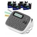 D210s Label Maker Machine with 4 Tapes, Label Maker Waterproof-Labels Bundle, Labeler Machine with Tapes 12mm 0.47 Laminated White, Inkless Labeling Machine for Office & School Supplies