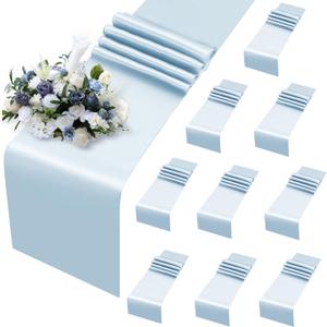 MILVOWOC 10 Pack Light Blue Satin Table Runners, 12 x 108 Inch Bright Satin Silk Table Runner Smooth Fabric Decorative Table Runner for Wedding Banquet Party Birthday Graduation