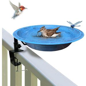 Bird Bath Outdoor Metal Birdbath Deck Mounted, Bird Baths with Adjustable Sturdy Metal Clamp for Deck Railing Balcony Yard Garden Decoration