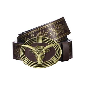 PARTTELY Western Cowboy Belts for Men Women, Western Belt with Bull Buckle, Country Belt Cowboy Leather Belt for Jeans