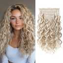 REECHO Curly Hair Extensions, 4PCS 16 inch Clip in Hair Extensions Lace Weft Short Curly Hair Extensions Clip Ins Invisible Natural Hairpieces for Women, Ash Blonde with Highlights