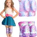 2 Pair Kids Knee Pad Unicorn Anti Slip Padded Sponge Knee Brace Breathable Flexible Toddler Knee Pads Elastic Children Knee Support for Girl Boy Sport Volleyball Dance Skating Basketball, 3-7 Years