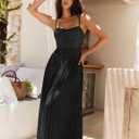 Womens Pleated A-Line Ruched Sleeveless Prom Dress Adjustable Spaghetti Strap Backless Party Gown Dress, XL