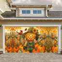 Thanksgiving Scarecrow Garage Door Banner 13x6ft Pumpkin Harvest Decor Family Gathering Outdoor Indoor Photo Background Fall Leaves Cardinal Party Decorations Mural Decorations