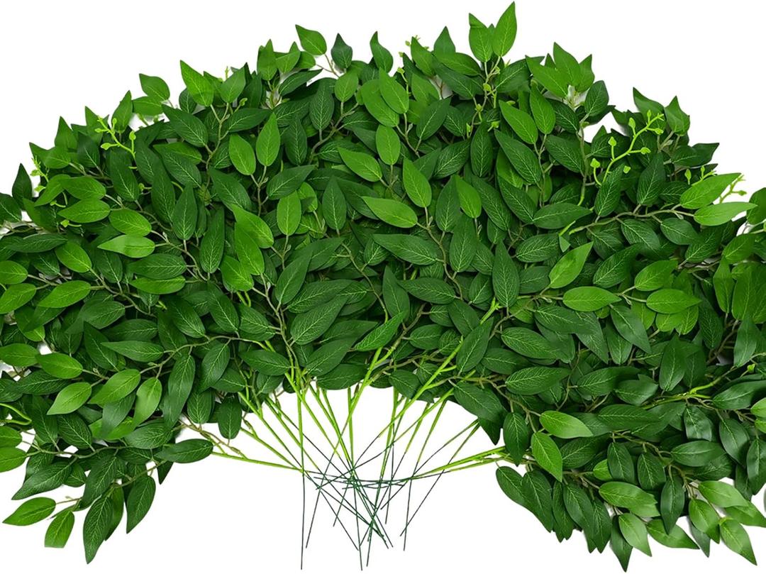 24Pcs Artificial Italian Ruscus Greenery Stems, Faux Green Leaf Garland Branches Hanging Greenery Spray for Wedding Bouquet,Arch,Table Centerpieces Balloon Arch and Home Decor (24)