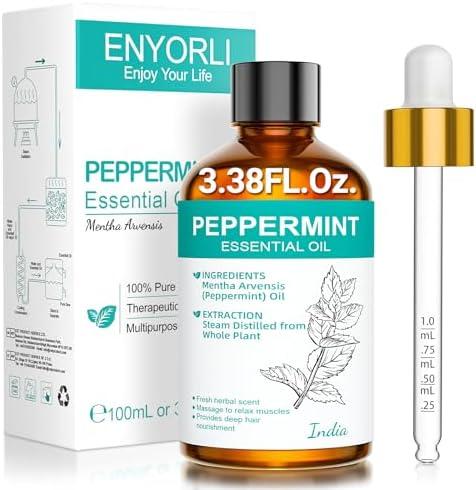 ENYORLI Peppermint Oil 3.38 fl oz Christmas Gift for Women Men Peppermint Essential Oil 100% Natural for Hair, Skin, Diffuser, Massage, Cleaning, Candle Making and Soap Making