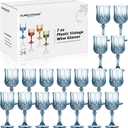 XUWAIDSGN 24 Pcs 7oz Plastic Vintage Wine Glasses Drinking Glasses Unbreakable Wedding Glassware Crystal Water Goblets Reusable Drinkware Vintage Champagne Flutes (24, Blue)